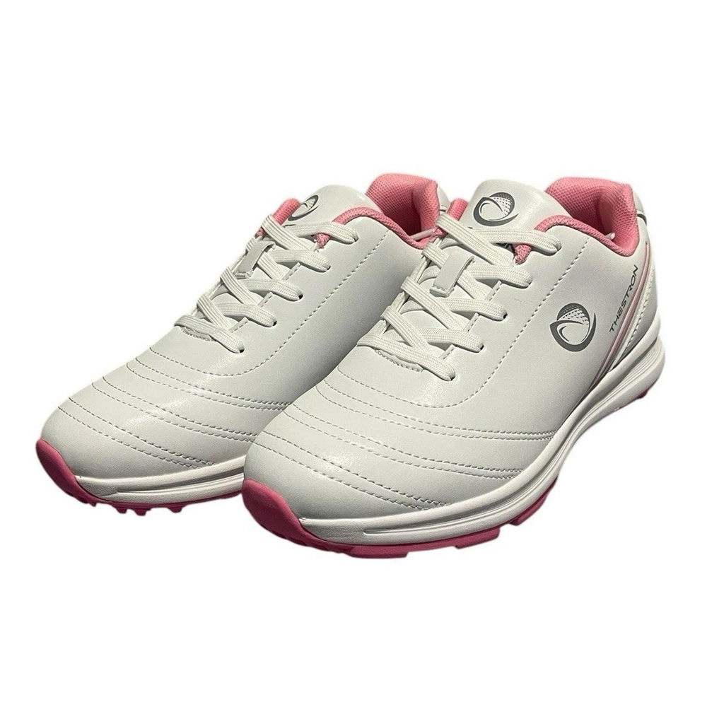 Thestron Golf Shoe Womens 6.5 White Pink Low Top Spikeless Lace Up Golf Sneaker